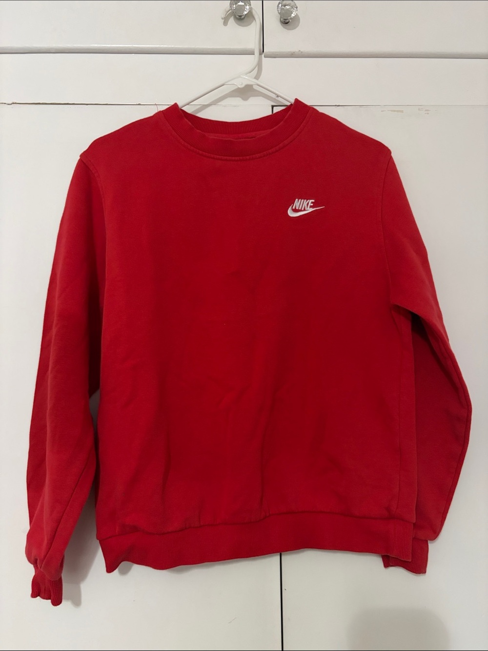 Nike Men's Red Crewneck Sweatshirt with Small White Swoosh